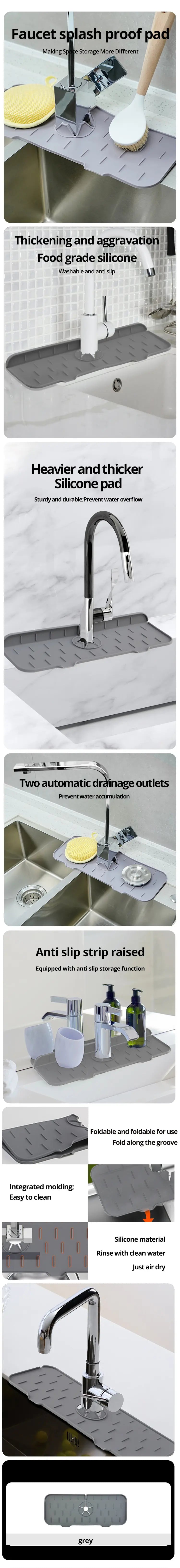 Faucet Mat Kitchen Sink Silicone Splash Pad Drainage Waterstop Bathroom Countertop Protector Quick Dry Tray