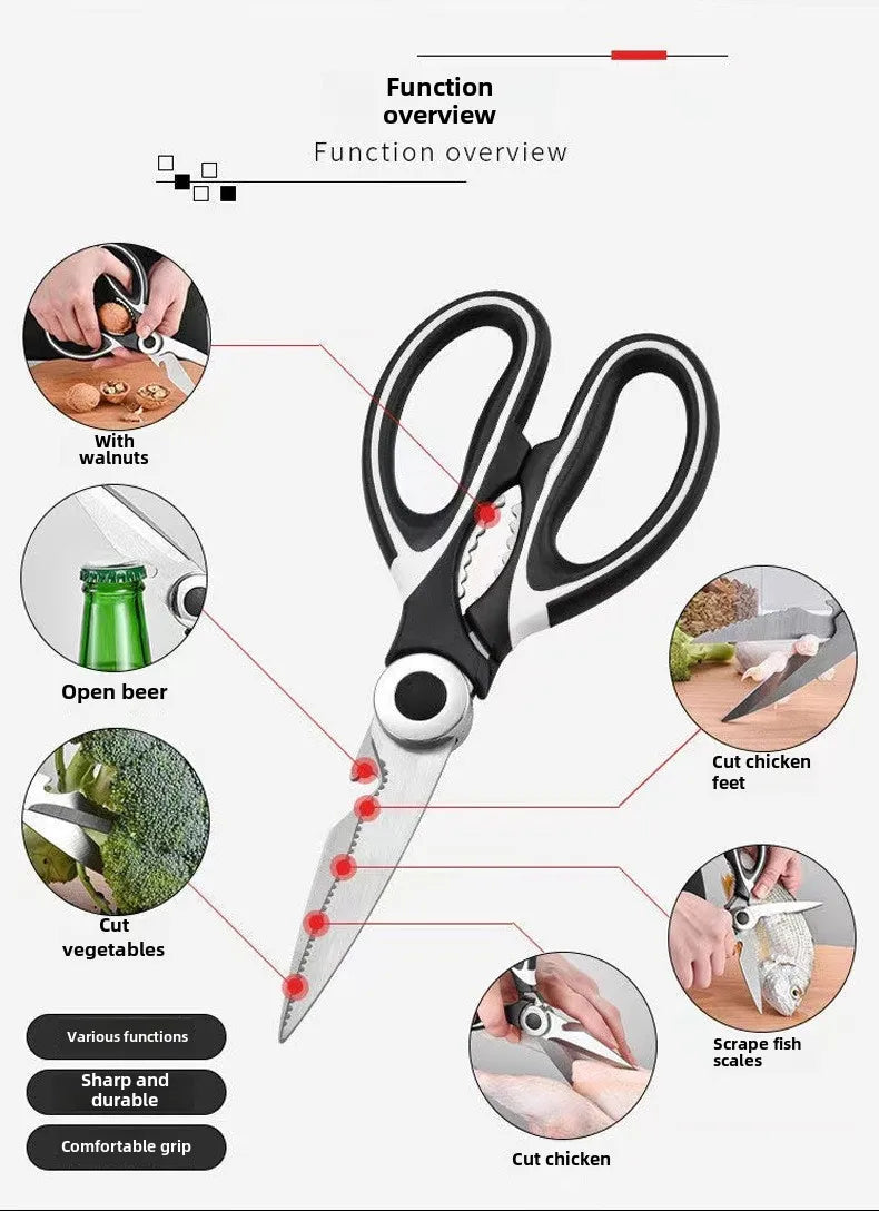 Thickened Kitchen Scissors Strong Chicken Bone Scissors Household Multi-Functional Food Scissors Sharp and Durable