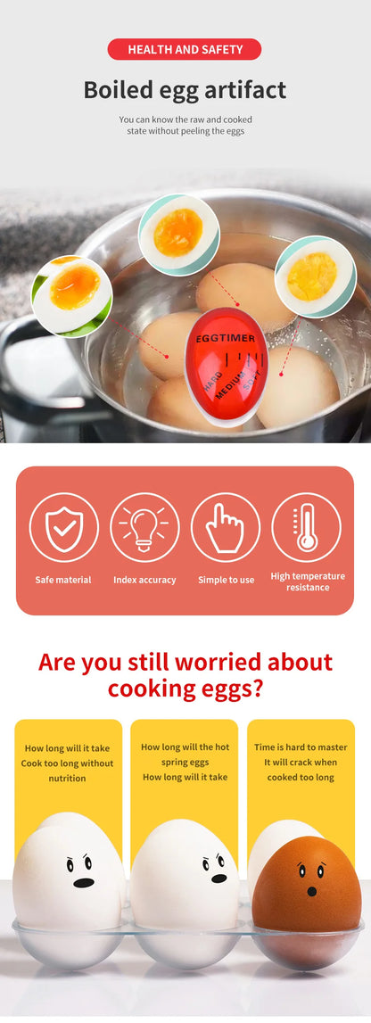 Eco-Friendly Resin Red Eggs Timer Egg Timer Resin Boiled Egg Cooker Color Changing Cooking Temperature Observer Kitchen Tool