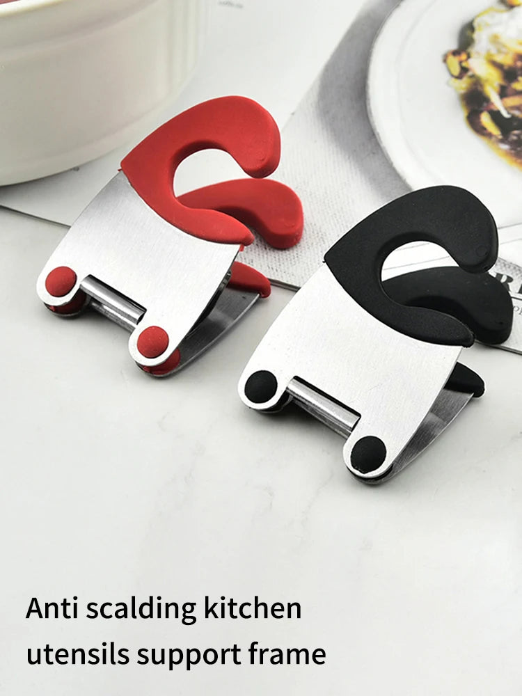 Pot Clip/Stainless Steel Pot Holder For Spoon Rest Silicone And Anti Scald Grip Easy Pot Fixed Clamp Kitchen Accessories Tools