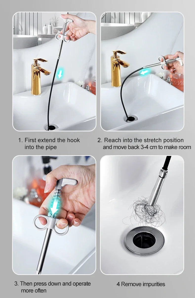 1pc 160CM Sewer Pipe Unblocker Snake Spring Pipe Dredging Tool Kitchen Bathroom Sewer Cleaning Tool Kitchen Accessories