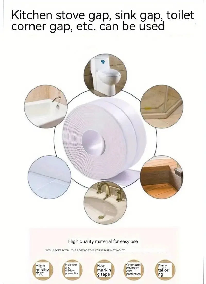 1 Roll of Waterproof White PVC Self-Adhesive Tape - Perfect for Bathroom, Sink & Kitchen - Super Strong Stickiness!