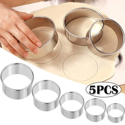 5PCs round stainless steel biscuit mold dumpling skin cutting mold DIY biscuit pastry cake baking tools kitchen baking gadget