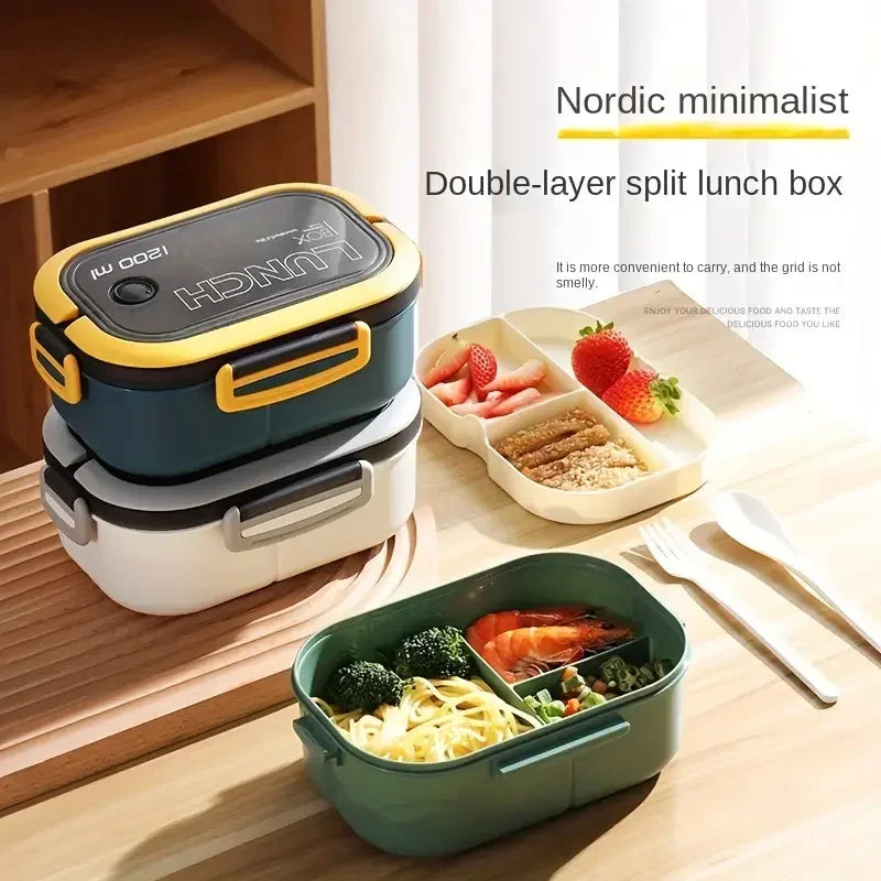 Thickened plastic lunch box compartment 2 layer lunch box commuter lunch box microwaveable