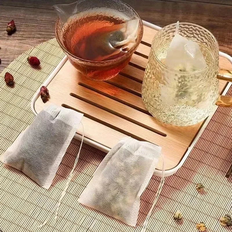 100 Pcs Disposable Tea Bags Filter Bags for Tea Infuser with String Heal Seal Food Grade Non-woven Fabric Spice Filters Teabags
