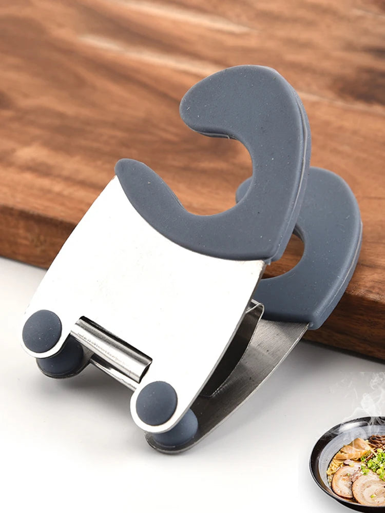 Pot Clip/Stainless Steel Pot Holder For Spoon Rest Silicone And Anti Scald Grip Easy Pot Fixed Clamp Kitchen Accessories Tools