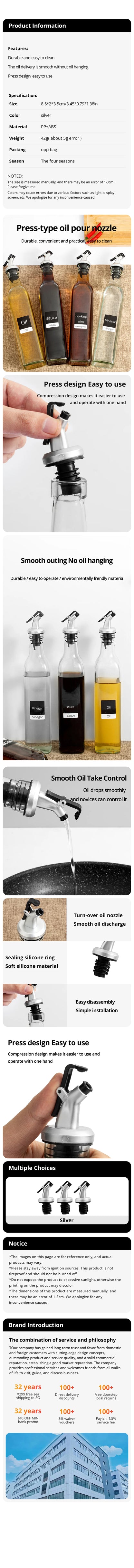 3pcs Silver Household Kitchen Seasoning Bottles Soy Sauce Vinegar Bottles Mouth Stoppers No Oil Leakage No Oil Hanging Tools