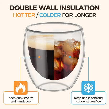 6pcs Double Wall Glass Cup 80ml Cute Mugs Coffee Cups Drinking Glasses for Drinks Personalized Mug Beer Tea Cup Set