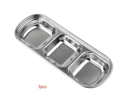 Stainless Steel 3-compartment Dip Tray Seasoning Sauce Seasoning Tray BBQ Restaurant Cutlery