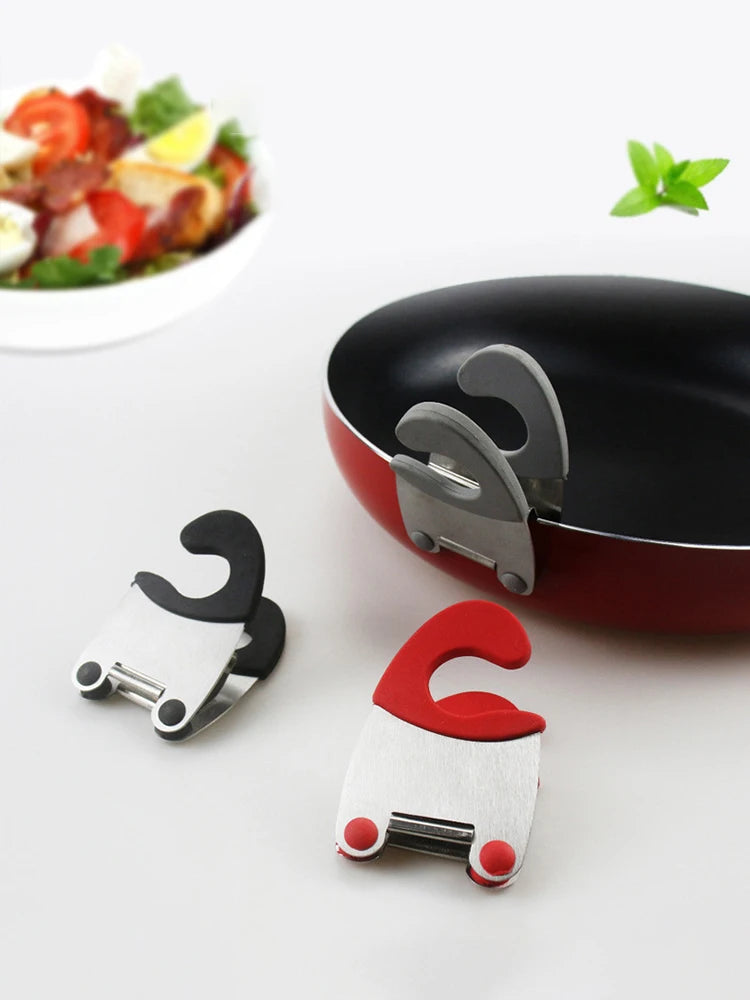 Pot Clip/Stainless Steel Pot Holder For Spoon Rest Silicone And Anti Scald Grip Easy Pot Fixed Clamp Kitchen Accessories Tools