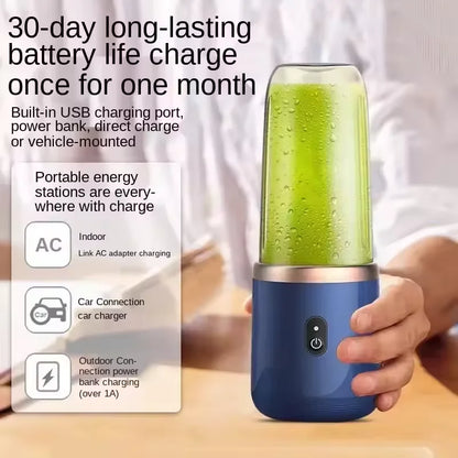 Electric Juicer 6 Blades USB Smoothie Blender Portable Wireless Mini Charging Fruit Squeezer Ice Crush Cup Kitchen Tool