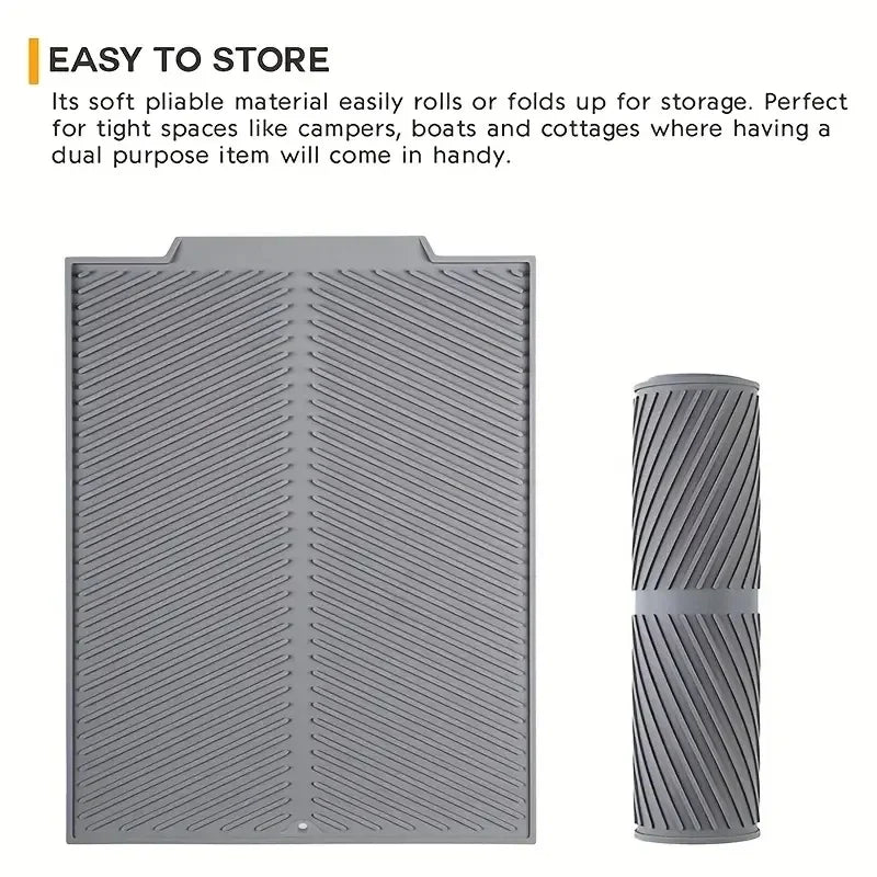 Silicone Draining Board Mat Dish Drying Mat Folding Draining Mat Large Drain Pad Eco-Friendly Drainer Mat Heat Resistant Pot
