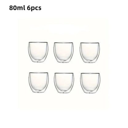 6pcs Double Wall Glass Cup 80ml Cute Mugs Coffee Cups Drinking Glasses for Drinks Personalized Mug Beer Tea Cup Set