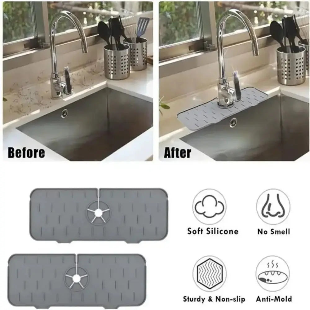 Faucet Mat Kitchen Sink Silicone Splash Pad Drainage Waterstop Bathroom Countertop Protector Quick Dry Tray