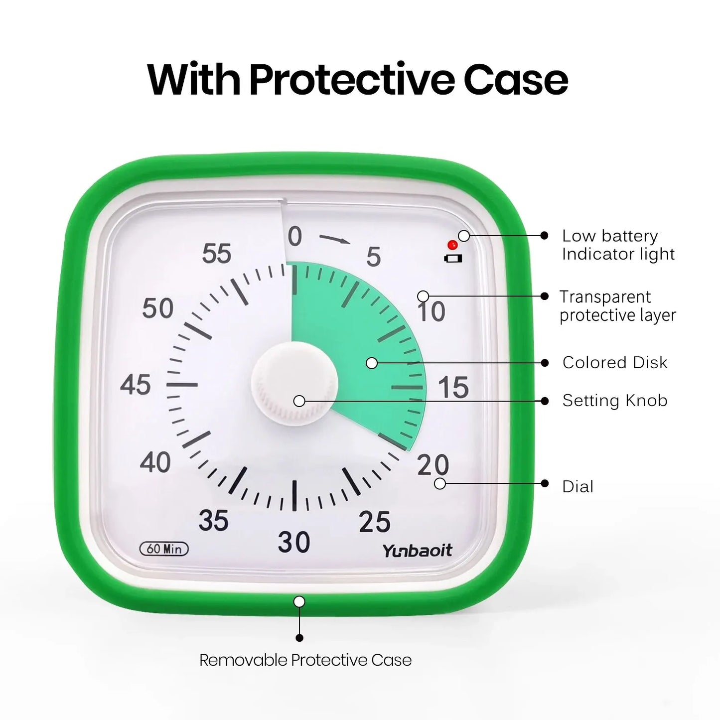 Yunbaoit Upgraded Visual Timer with Protective Case, 60 Minute Silent Countdown Timer for Kids and Adults