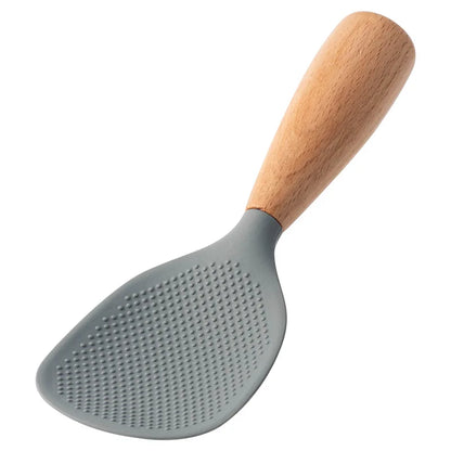 1PC Wooden Handle Silicone Rice Spoon, Household Rice Cooker, Rice Spoon, High Temperature Resistant, Non Stick Rice Spoon