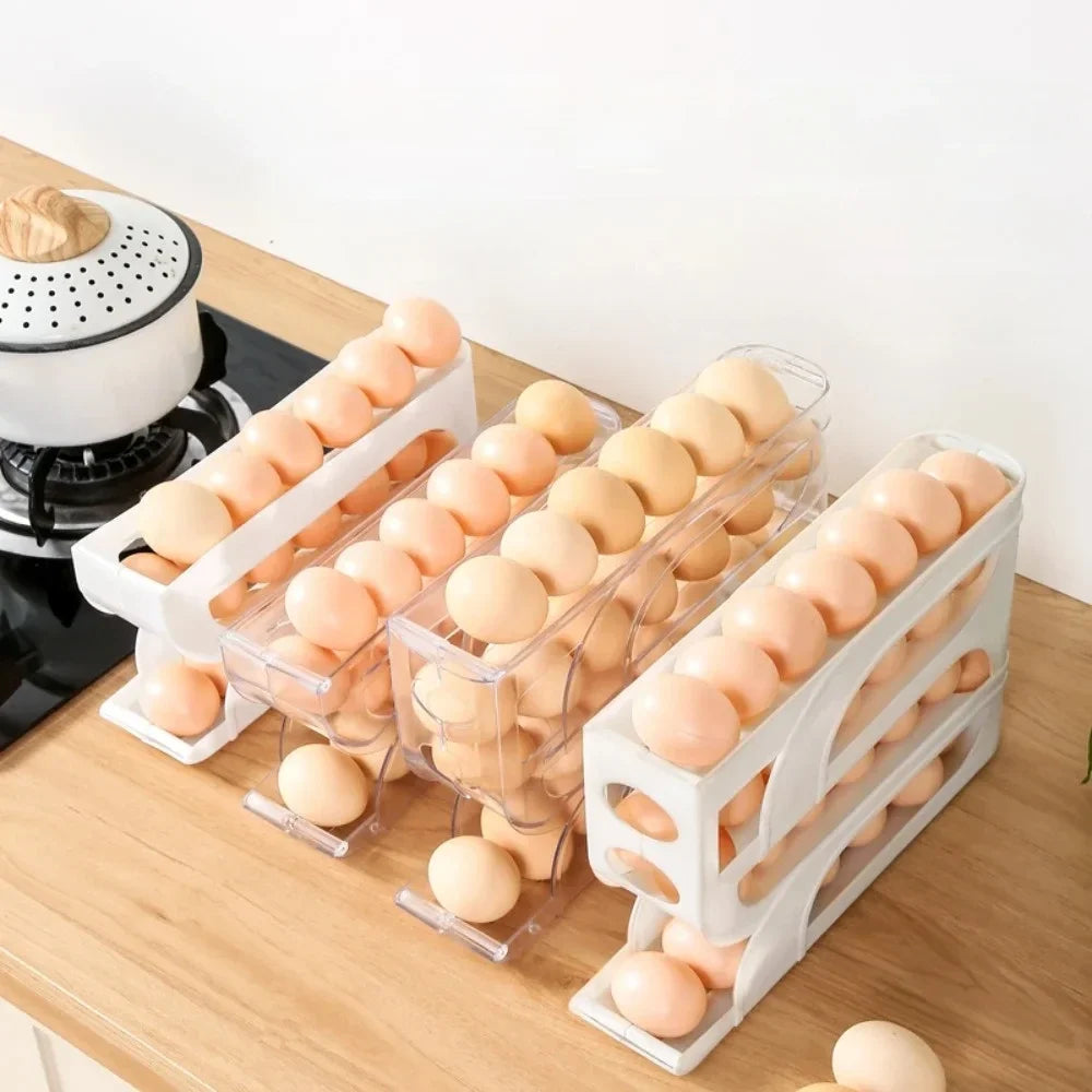 Large Capacity Automatic Egg Roller Household Four Tier Refrigerator Egg Storage Box Space Saving Kitchen Dedicated