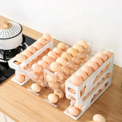 Large Capacity Automatic Egg Roller Household Four Tier Refrigerator Egg Storage Box Space Saving Kitchen Dedicated