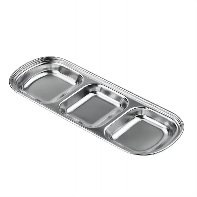 Stainless Steel 3-compartment Dip Tray Seasoning Sauce Seasoning Tray BBQ Restaurant Cutlery